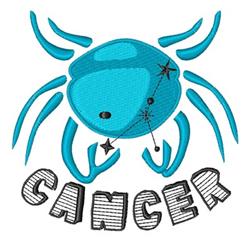 Playful blue crab with stylized claws and two stars above, featuring 'CANCER' text in bold font.
