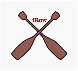 Crossed oars with rich brown color and bold red '1Row' text, perfect for sporty kitchen towel embroidery.