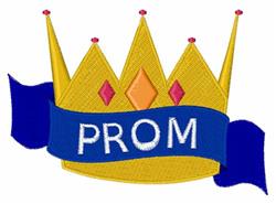 Colorful golden crown with gem accents and a blue ribbon for prom celebration, perfect for festive embroidery.