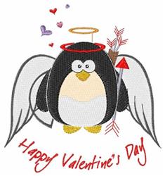 detailed valentine penguin machine embroidery pattern - Cupid Penguin for kitchen tea towels