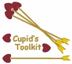 Playful arrows with red heart tips and shiny gold shafts on a festive backdrop, featuring 'Cupid's Toolkit' text.