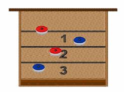 Curled items on a textured board feature bright red and blue colors above horizontal lines with numbers.