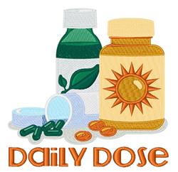 Colorful daily dose supplements with a green leaf bottle and an orange sun bottle, surrounded by vibrant pills and capsules.