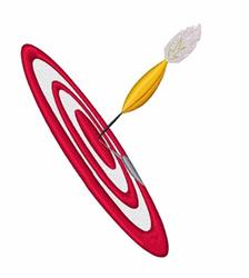 Stylized dartboard target with red and white concentric circles, featuring a yellow dart with a white feather detail.
