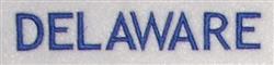 Bold text 'DELAWARE' embroidered in blue on a light background, designed for versatile applications.