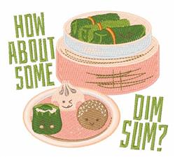 Playful dim sum scene featuring a pink steamer basket with green dumplings and a colorful plate of assorted dumplings.