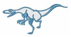 Playful blue dinosaur with simple lines in a dynamic pose, perfect for kids' embroidery projects.