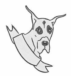 Dog line art head with sharp facial details, featuring a curved banner for personalization.