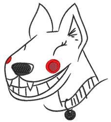 Cheerful dog face in playful style with a wide smile, perked ears, and red cheeks.