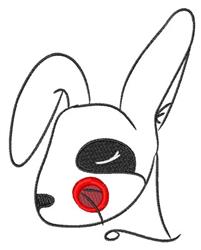 Modern dog face with bold black outlines and a playful red circle, ideal for minimalist home décor.
