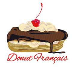 Colorful donut with chocolate frosting, whipped cream, and a cherry on top, beautifully stitched for food decor.