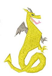 Playful dragon in vibrant yellow with bat-like wings and a curly tail, perfect for kids' decor.