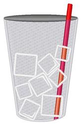 Drink cup filled with ice cubes and a pink straw, featuring a simple and playful design.