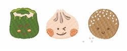 Playful dumpling with rosy cheeks, vibrant green bell pepper, and a charming cookie in bright colors.