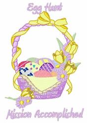 Whimsical basket of Easter eggs in pastel colors decorated with flowers and a yellow ribbon, celebrating spring.
