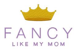 Playful text with crown motif, featuring 'FANCY' in bold purple and 'like my mom' in lighter shades, ideal for spring.