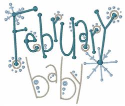 February text in a whimsical font, adorned with playful snowflakes and colorful threads for a cozy winter look.