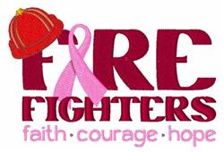 Bold and colorful 'FIRE FIGHTERS' text with a red helmet and pink ribbon, perfect for awareness events.