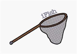 Playful fishing net design with a brown mesh pattern and stylish 'iFish' text, earthy tones.