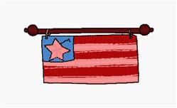 Whimsical flag with a star featuring red stripes and a blue section with a pink star, perfect for national holidays.