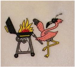 bird beginner-friendly machine embroidery - Flamingo Grilling for reusable tote bags