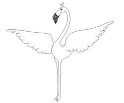 Minimalistic line art flamingo with raised wings and long legs, elegant monochrome silhouette.