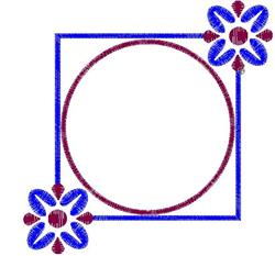 Decorative frame with a bold blue square and floral accents in deep red and blue, perfect for a colorful home decor.
