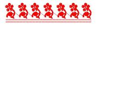 Floral scroll design featuring vibrant red flowers in a simple pattern against a white background.
