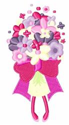 Applique flower bouquet with vibrant pink and purple blooms, bright pink bow, and small stars. Perfect for spring decorations