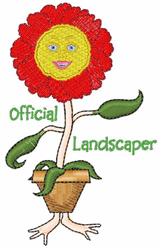 Playful flower pot featuring a red flower with a smiling yellow face and green leaves, ideal for cheerful embroidery.