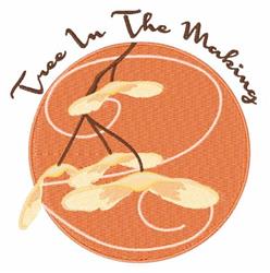 Flowering branches with light-colored blooms on an orange background, curved text 'Tree In The Making' adds elegance.