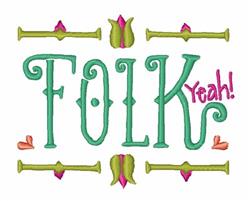 Playful text design 'Folk' in vibrant green with pink accents and floral motifs, perfect for casual themes.