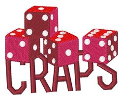 Four red dice with white dots stacked, with 'CRAPS' boldly embroidered below in vibrant red. Perfect for gaming.