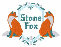 Colorful applique design featuring two playful orange foxes with teal accents and 'Stone Fox' text.