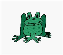 Playful frog with a round body and big eyes, featuring a vibrant green color and darker spots, ideal for children's items.