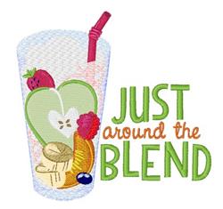 Playful drink cup filled with strawberries and a heart-shaped banana, featuring colorful summer text.