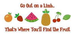 Playful fruit applique featuring orange, strawberry, watermelon, pineapple, and cherries in vibrant colors with cheerful text
