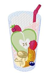 A vibrant glass of fruit smoothie featuring rich green, pink, and orange hues, with a playful red straw, perfect for summer.