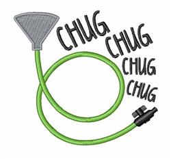 Funnel and hose assembly featuring vibrant green hose and playful 'CHUG CHUG CHUG' text, perfect for kitchen decor.