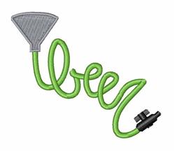 Funnel with a bright green hose curving to form the word 'bee', playful design perfect for kids' projects.