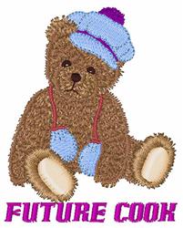 Cute bear wearing a blue hat and mittens, with 'FUTURE COOK' text in pink, ideal for children's items.