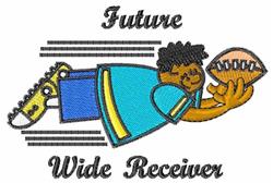 Playful boy in a blue shirt with yellow cleats diving for a football, vibrant sporty design.