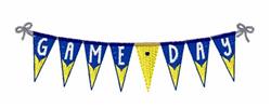 Bunting banner with blue flags and yellow accents displaying 'GAME DAY' text, perfect for sports events.