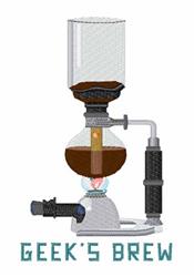 Coffee siphon with rich browns and clear glass, featuring 'GEEK'S BREW' in playful font, perfect for kitchen towels.