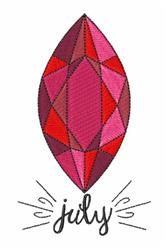 Stylized gemstone with red shades and geometric design, featuring 'July' script, perfect for birthday celebrations.