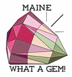 Stylized gemstone in shades of pink and green with bold 'MAINE' and 'WHAT A GEM!' text, modern and playful design.