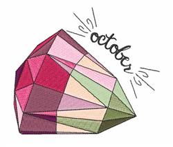 Colorful gemstone with pink and green facets featuring 'October' above. Modern geometric style for autumn decor.