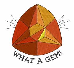 Gemstone design featuring a vibrant, faceted gem in orange and yellow with playful text 'WHAT A GEM!'