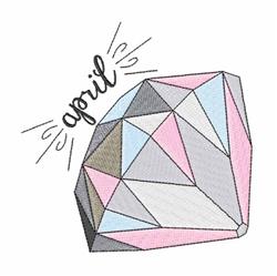 Geometric diamond shape in pastel colors with 'april' text above, modern spring design.