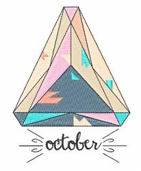 Geometric diamond shape in pastel pink, blue, and beige with 'october' text, modern autumn decor.